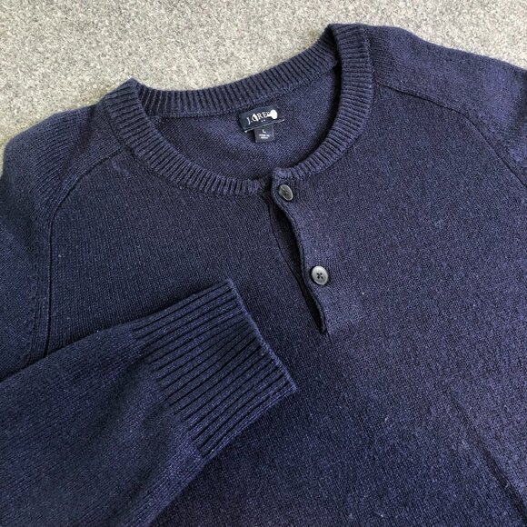 J Crew Sweater Mens Large Navy Blue Wool Blend Henley Long Sleeve Nautical - Picture 1 of 10